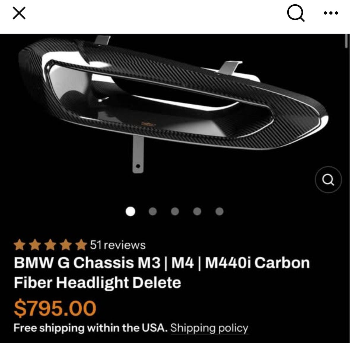 Carbon fiber BMW G chassis headlight delete